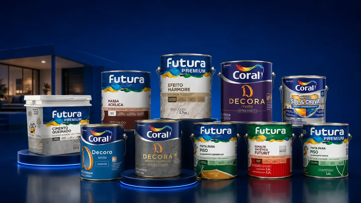 Produtos da linha residencial: tintas Futura e Coral